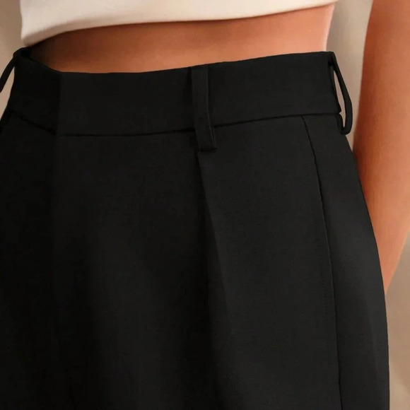 Black Casual Women's Plain Straight High-Waisted Pants - Picture 4 of 6